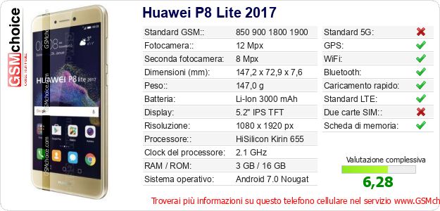 Huawei P8 Lite 2017 Dati tecnici di telefono cellulare Huawei P8 Lite 2017 Dati tecnici di telefono cellulare