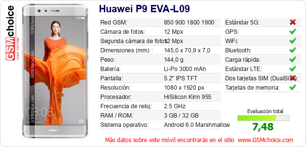 Huawei P9 EVA-L09 Datos técnicos del móvil Huawei P9 EVA-L09 Datos técnicos del móvil