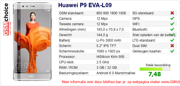 Huawei P9 EVA-L09 Technische gegevens 