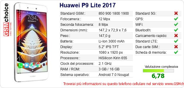 Huawei P9 Lite 2017 Dati tecnici di telefono cellulare Huawei P9 Lite 2017 Dati tecnici di telefono cellulare