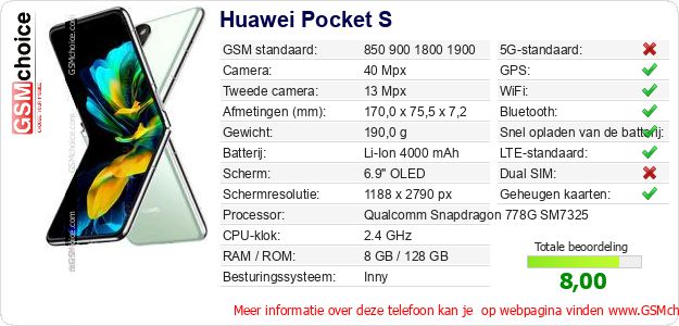 Huawei Pocket S Technische gegevens Huawei Pocket S Technische gegevens