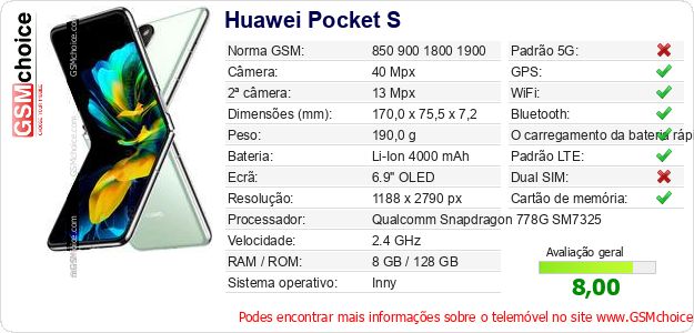 Huawei Pocket S Especificações técnicas do telemóvel Huawei Pocket S Especificações técnicas do telemóvel