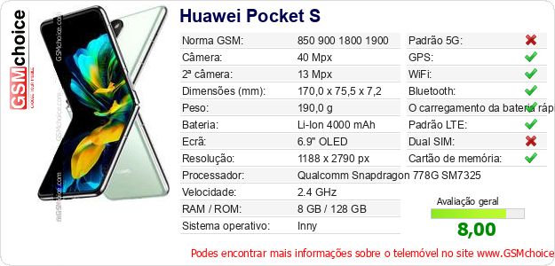 Huawei Pocket S Especificações técnicas do telemóvel 