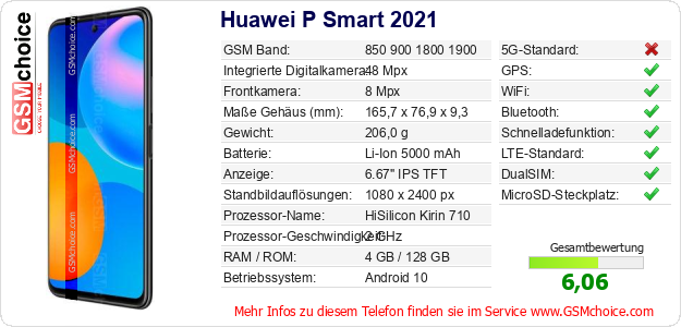 Huawei P Smart 2021 technische Daten Huawei P Smart 2021 technische Daten
