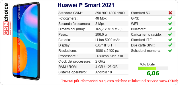 Huawei P Smart 2021 Dati tecnici di telefono cellulare 