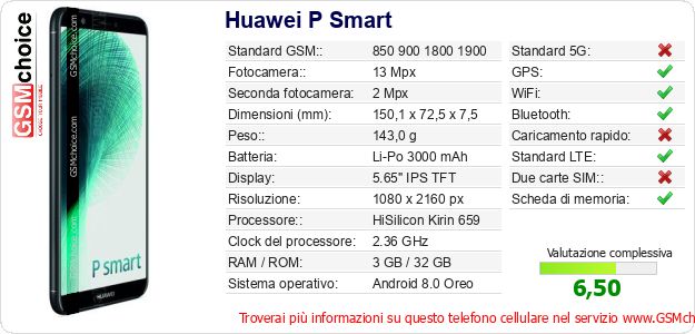 Huawei P Smart Dati tecnici di telefono cellulare Huawei P Smart Dati tecnici di telefono cellulare