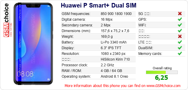 Huawei P Smart+ Dual SIM 手机技术数据