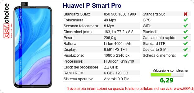 Huawei P Smart Pro Dati tecnici di telefono cellulare 