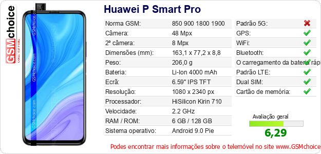 Huawei P Smart Pro Especificações técnicas do telemóvel Huawei P Smart Pro Especificações técnicas do telemóvel