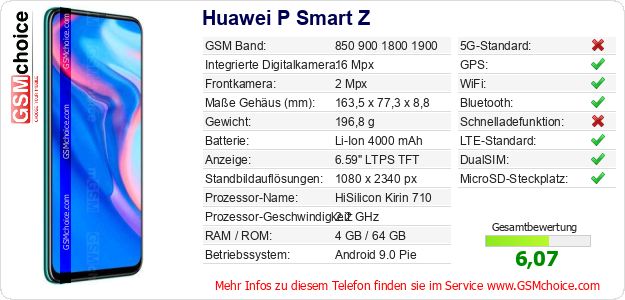 Huawei P Smart Z technische Daten Huawei P Smart Z technische Daten