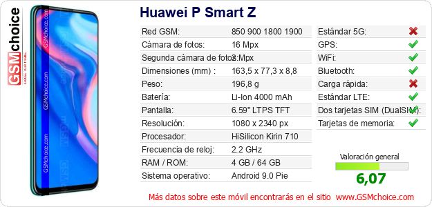 Huawei P Smart Z Datos técnicos del móvil Huawei P Smart Z Datos técnicos del móvil