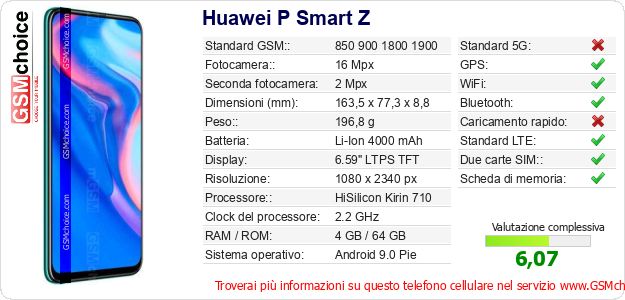 Huawei P Smart Z Dati tecnici di telefono cellulare 