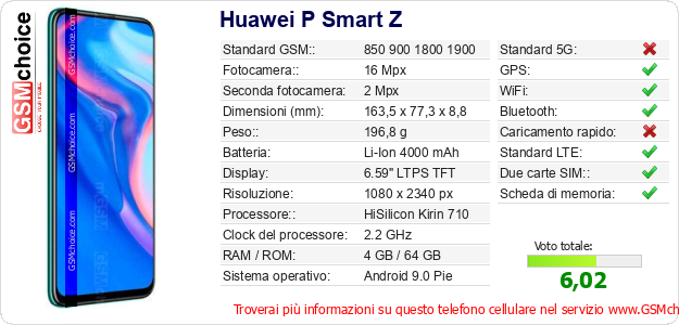 Huawei P Smart Z Dati tecnici di telefono cellulare  Huawei P Smart Z Dati tecnici di telefono cellulare