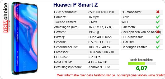 Huawei P Smart Z Technische gegevens Huawei P Smart Z Technische gegevens