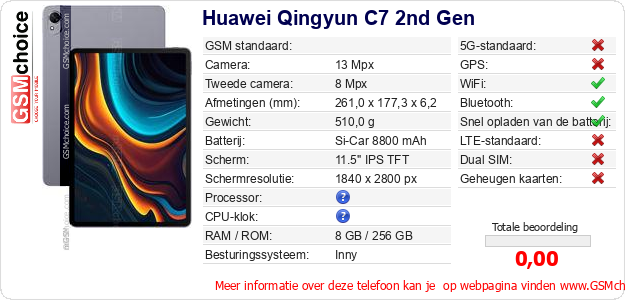 Huawei Qingyun C7 2nd Gen Technische gegevens Huawei Qingyun C7 2nd Gen Technische gegevens