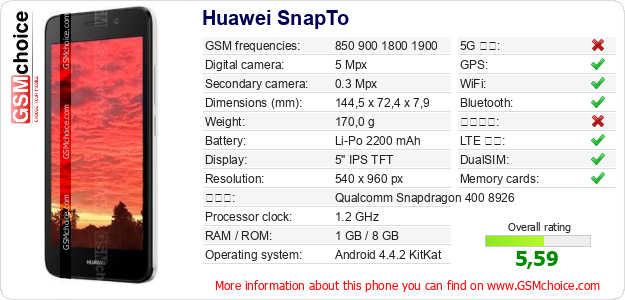 Huawei SnapTo 手機技術數據