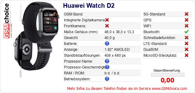 Huawei Watch D2 technische Daten Huawei Watch D2 technische Daten