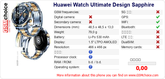 Huawei Watch Ultimate Design Sapphire 手機技術數據