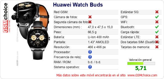 Huawei Watch Buds Datos técnicos del móvil 