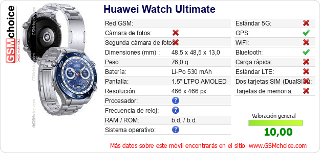 Huawei Watch Ultimate Datos técnicos del móvil Huawei Watch Ultimate Datos técnicos del móvil