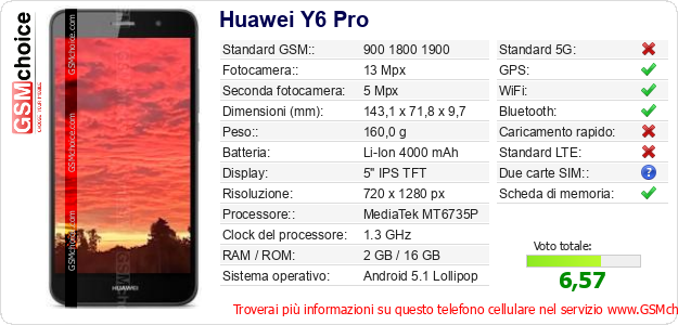 Huawei Y6 Pro Dati tecnici di telefono cellulare 
