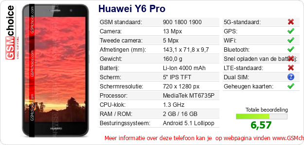 Huawei Y6 Pro Technische gegevens Huawei Y6 Pro Technische gegevens