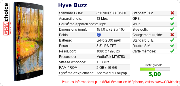 Hyve Buzz Fiche technique