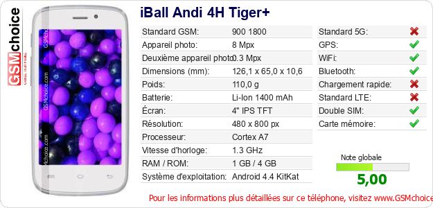 iBall Andi 4H Tiger+ Fiche technique iBall Andi 4H Tiger+ Fiche technique