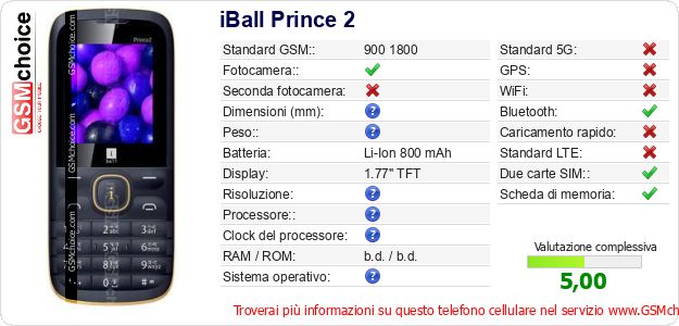 iBall Prince 2 Dati tecnici di telefono cellulare iBall Prince 2 Dati tecnici di telefono cellulare