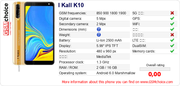 I Kall K10 手机技术数据
