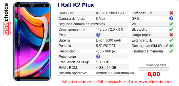 I Kall K2 Plus Datos técnicos del móvil I Kall K2 Plus Datos técnicos del móvil