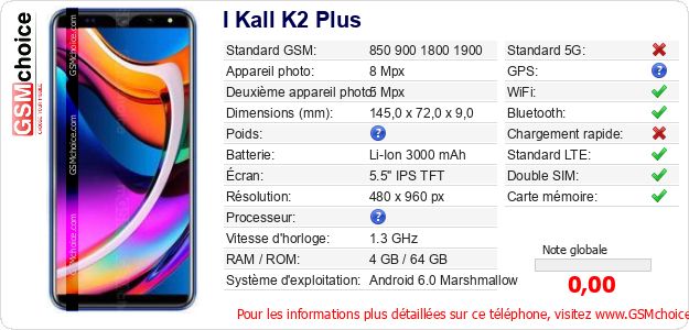 I Kall K2 Plus Fiche technique