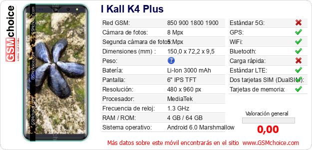 I Kall K4 Plus Datos técnicos del móvil I Kall K4 Plus Datos técnicos del móvil