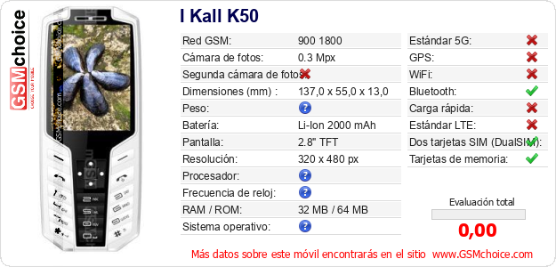 I Kall K50 Datos técnicos del móvil 
