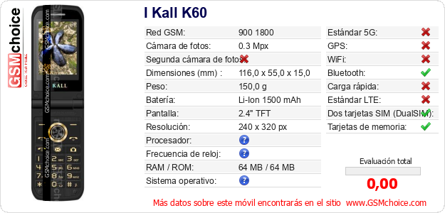 I Kall K60 Datos técnicos del móvil 