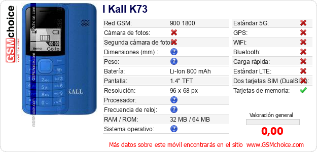 I Kall K73 Datos técnicos del móvil 