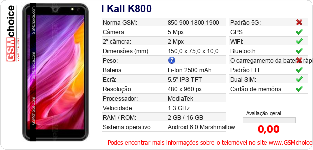 I Kall K800 Especificações técnicas do telemóvel I Kall K800 Especificações técnicas do telemóvel