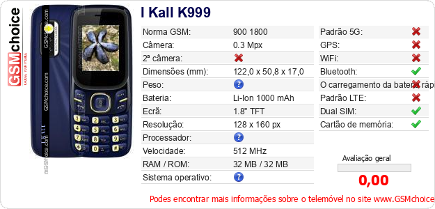 I Kall K999 Especificações técnicas do telemóvel I Kall K999 Especificações técnicas do telemóvel