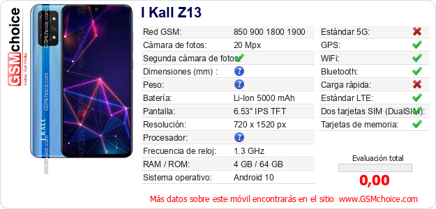 I Kall Z13 Datos técnicos del móvil 