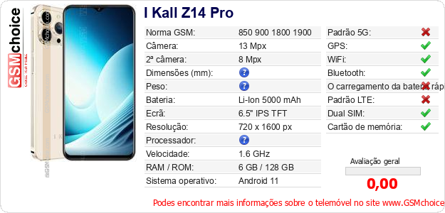 I Kall Z14 Pro Especificações técnicas do telemóvel 