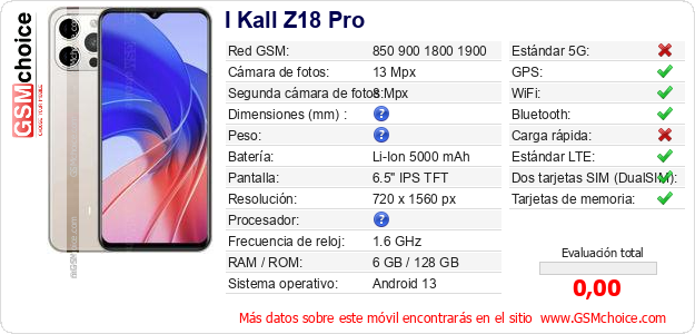 I Kall Z18 Pro Datos técnicos del móvil 