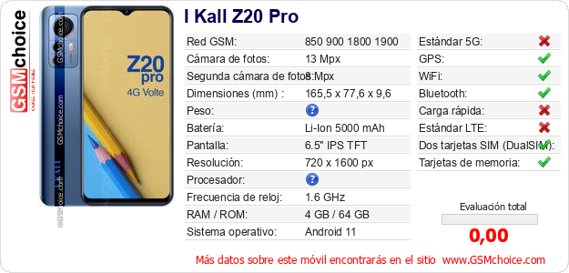I Kall Z20 Pro Datos técnicos del móvil I Kall Z20 Pro Datos técnicos del móvil