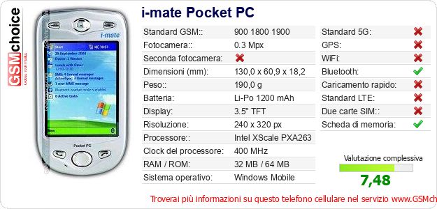 i-mate Pocket PC Dati tecnici di telefono cellulare i-mate Pocket PC Dati tecnici di telefono cellulare