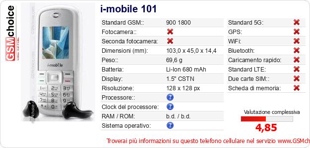 i-mobile 101 Dati tecnici di telefono cellulare i-mobile 101 Dati tecnici di telefono cellulare