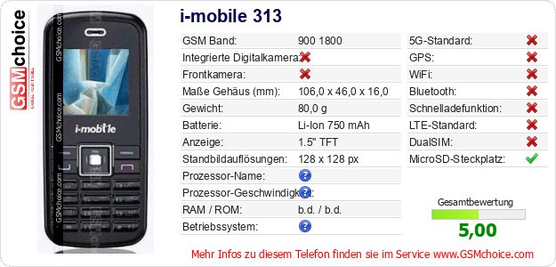 i-mobile 313 technische Daten i-mobile 313 technische Daten