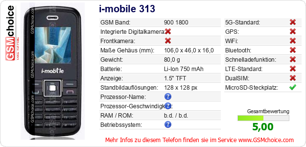 i-mobile 313 technische Daten i-mobile 313 technische Daten