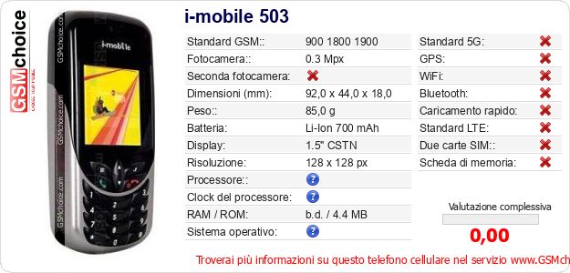 i-mobile 503 Dati tecnici di telefono cellulare i-mobile 503 Dati tecnici di telefono cellulare