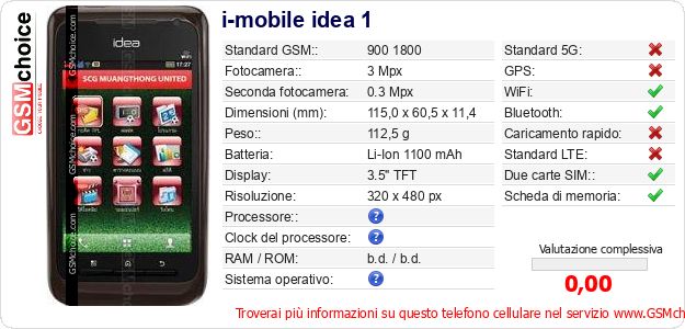 i-mobile idea 1 Dati tecnici di telefono cellulare i-mobile idea 1 Dati tecnici di telefono cellulare