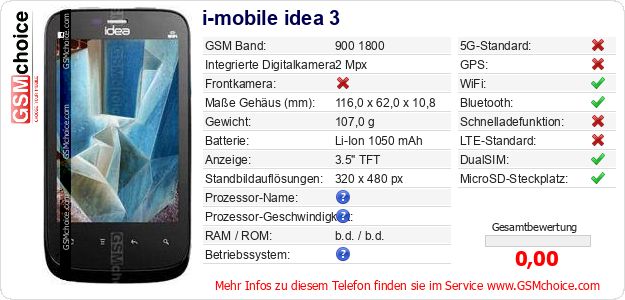 i-mobile idea 3 technische Daten i-mobile idea 3 technische Daten
