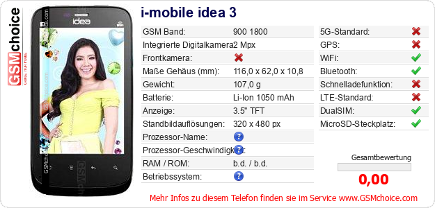 i-mobile idea 3 technische Daten i-mobile idea 3 technische Daten